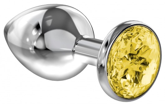Большая серебристая анальная пробка Diamond Yellow Sparkle Large с жёлтым кристаллом - 8 см. - Lola Games - купить с доставкой в Улан-Удэ