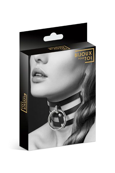 Чёрный тройной чокер с большим кольцом - Bijoux Pour Toi - купить с доставкой в Улан-Удэ